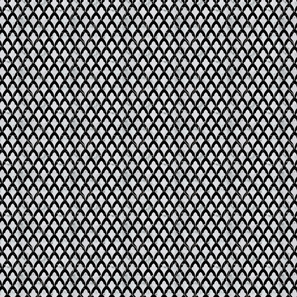 Marble Systems White Carrara, Black Multi Finish Sophia Marble Mosaic 8 3/4x13 1/2 - White Carrara, Black
