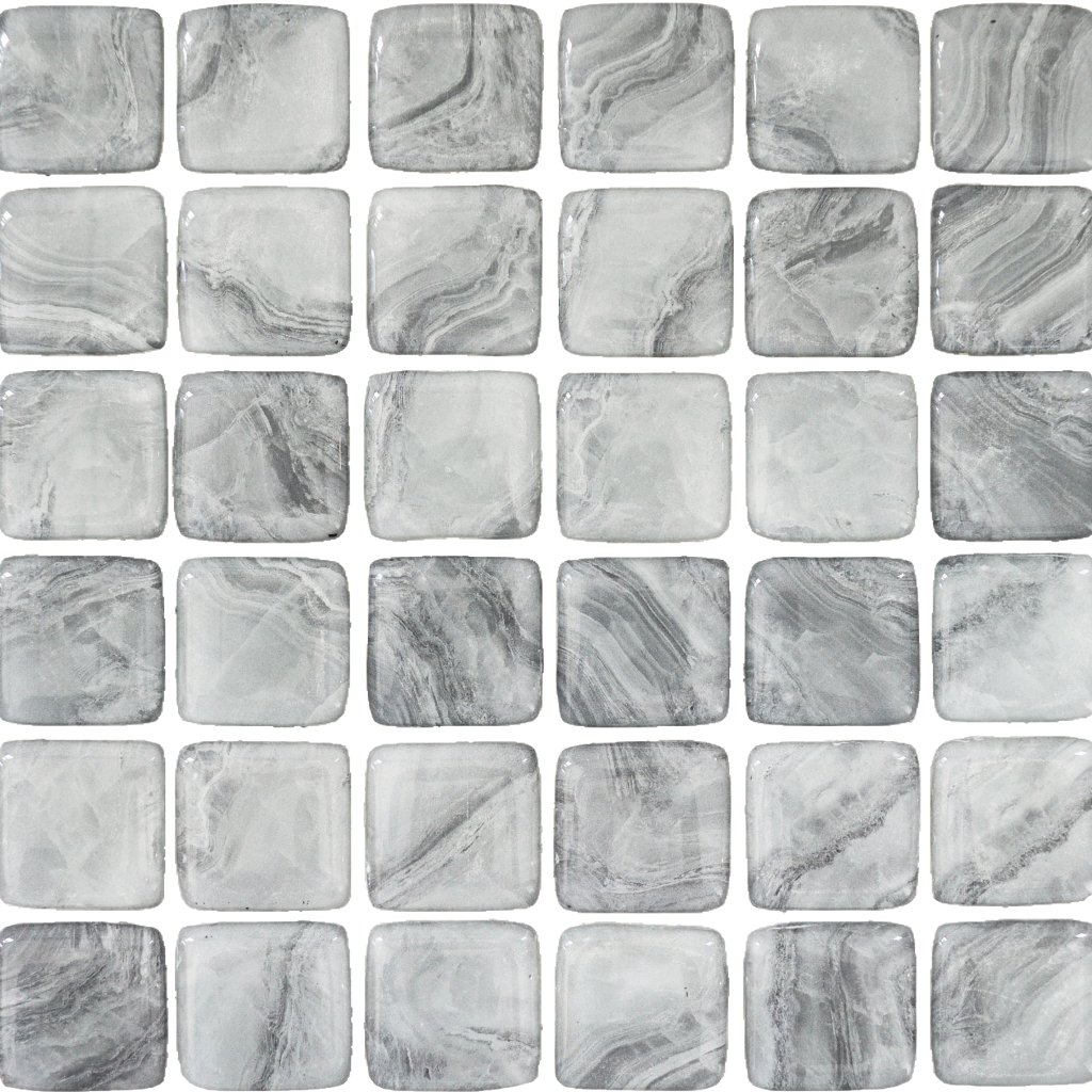Qualis Ceramica Glass Square Light Grey Marble Pattern Mix Mosaic