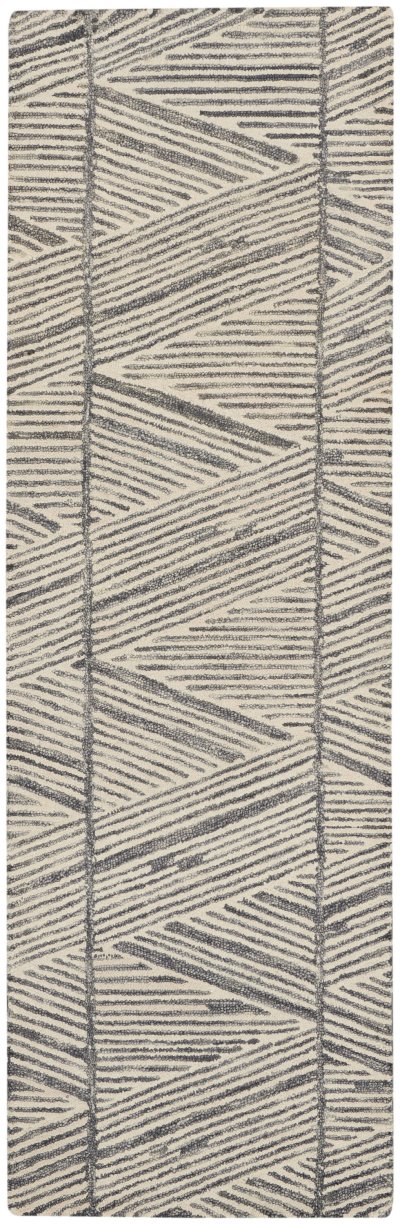 Nourison Home Nourison Vail VAI01 2'3" x 7'6" Grey White Modern Indoor Rug - 2'3" x 7'6"
