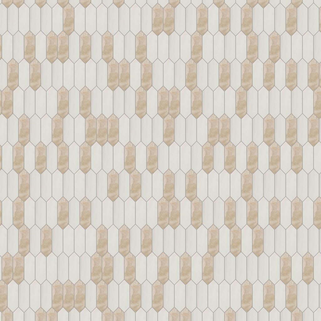Marble Systems Diana Royal, Snow White Honed Medium Picket Waterjet Marble Mosaic 13 3/16x11 1/16 - Diana Royal, Snow White