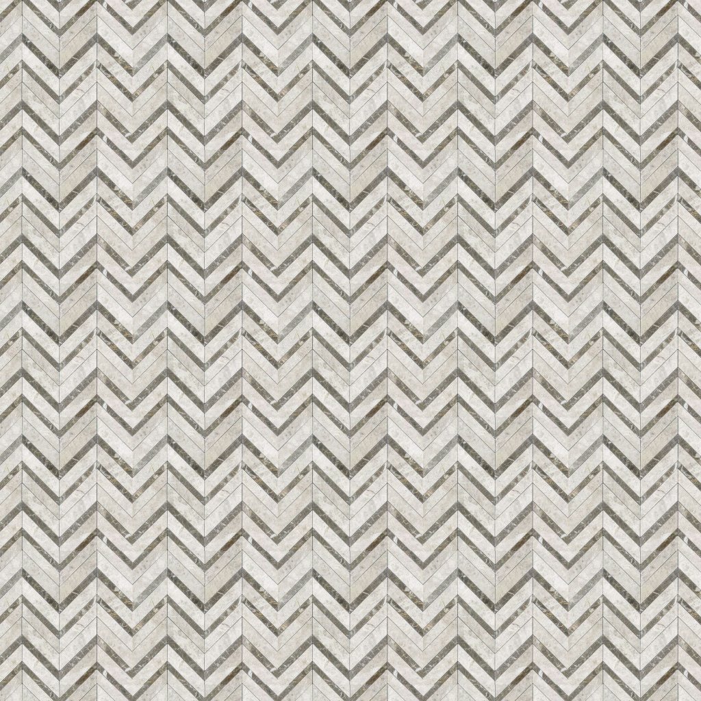 Marble Systems Silver Drop, Silver Shadow Multi Finish Chevron Fusion Waterjet Marble Mosaic 16x11 7/8 - Silver Drop, Silver Shadow