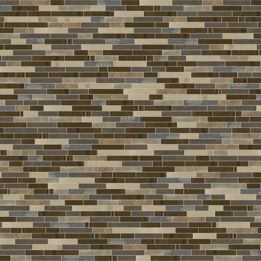 Qualis Ceramica Riviera Tileworks Chelsea Beige Brown Slate Glass Baguette Mosaic