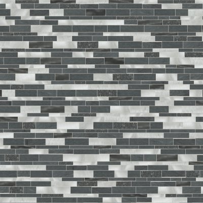 Qualis Ceramica Riviera Tileworks Chelsea Grey/Black Stone Aluminum Mix Baguette Interlocking Mosaic - 12"x 12"