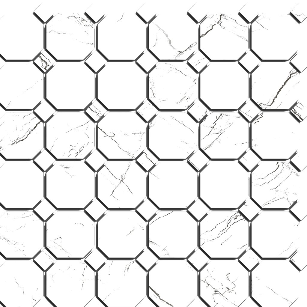 Qualis Ceramica Treasure Octagon/Dot Ice White Marble Polished Mosaic - White
