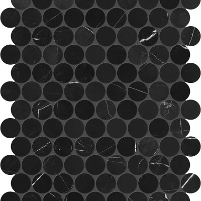 Qualis Ceramica Galaxia Nero 1.25 Penny Round Mosaic - 10"x14"