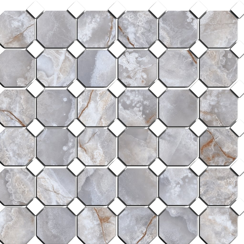 Qualis Ceramica Treasure Oct/Dot Blue Dream Onyx Polished Mosaic - Blue