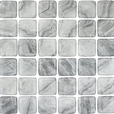 Qualis Ceramica Glass Square Light Grey Marble Pattern Mix Mosaic - 12" x 12"