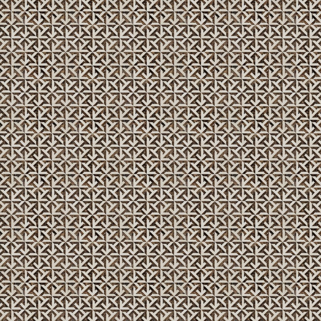Marble Systems Crema Bella, Emperador Dark Polished Marmara Marble Mosaic 9 11/16x9 11/16 - Crema Bella, Emperador Dark