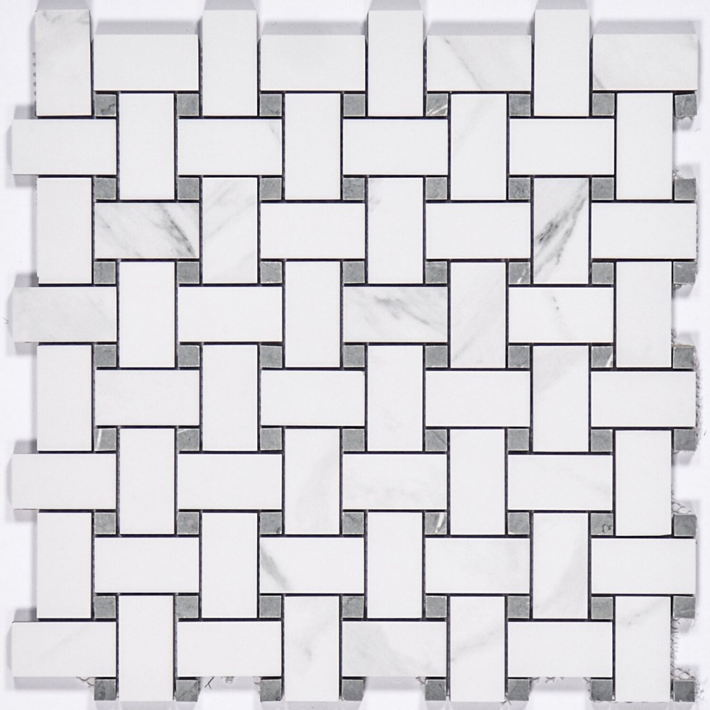 Qualis Ceramica Treasure Statuario Polished Basketweave Mosaic - Grey