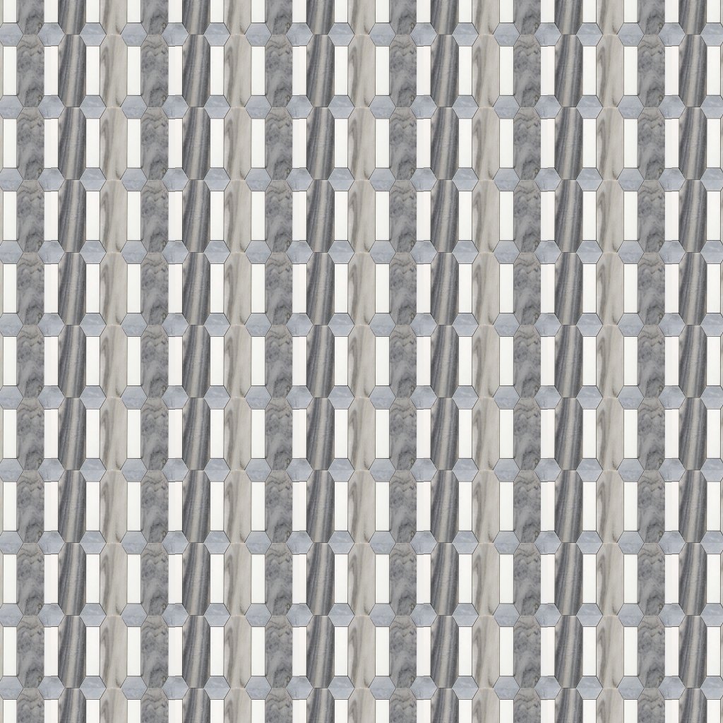 Marble Systems Skyline, Snow White, Allure Multi Finish Pillar Marble Mosaic 13x13 - Skyline, Snow White, Allure