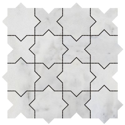 Qualis Ceramica Chelsea Collection 3"x3" Cross & Star White Grey Marble - 12" x 12"