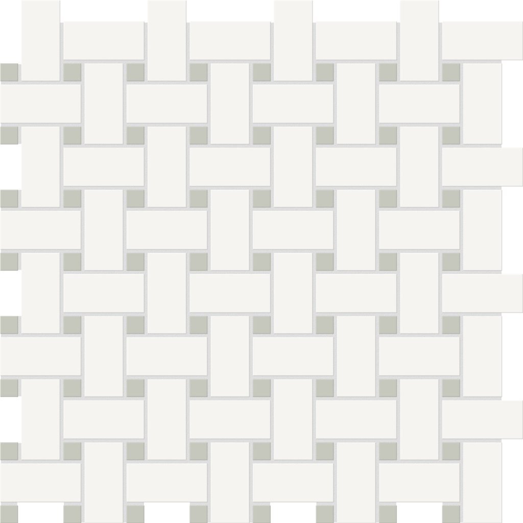 Qualis Ceramica Traditions White W/Soft Sage Basketweave Matt Mosaic