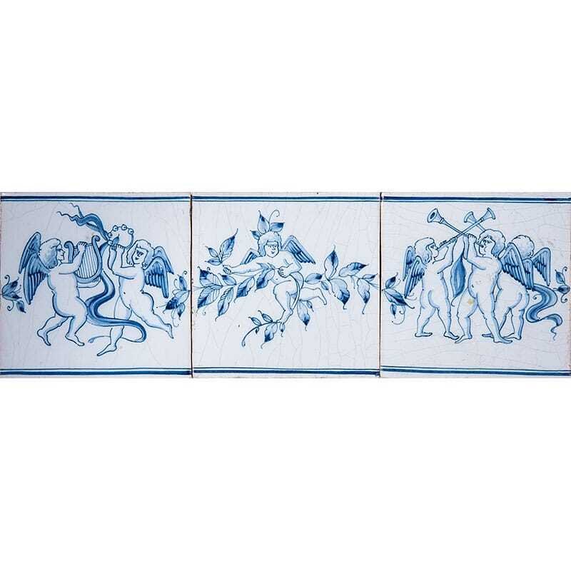 Marble Systems Musical Cherubs Full Border Blue Glazed Ceramic Border Tiles 5x15 - Musical Cherubs Full Border Blue