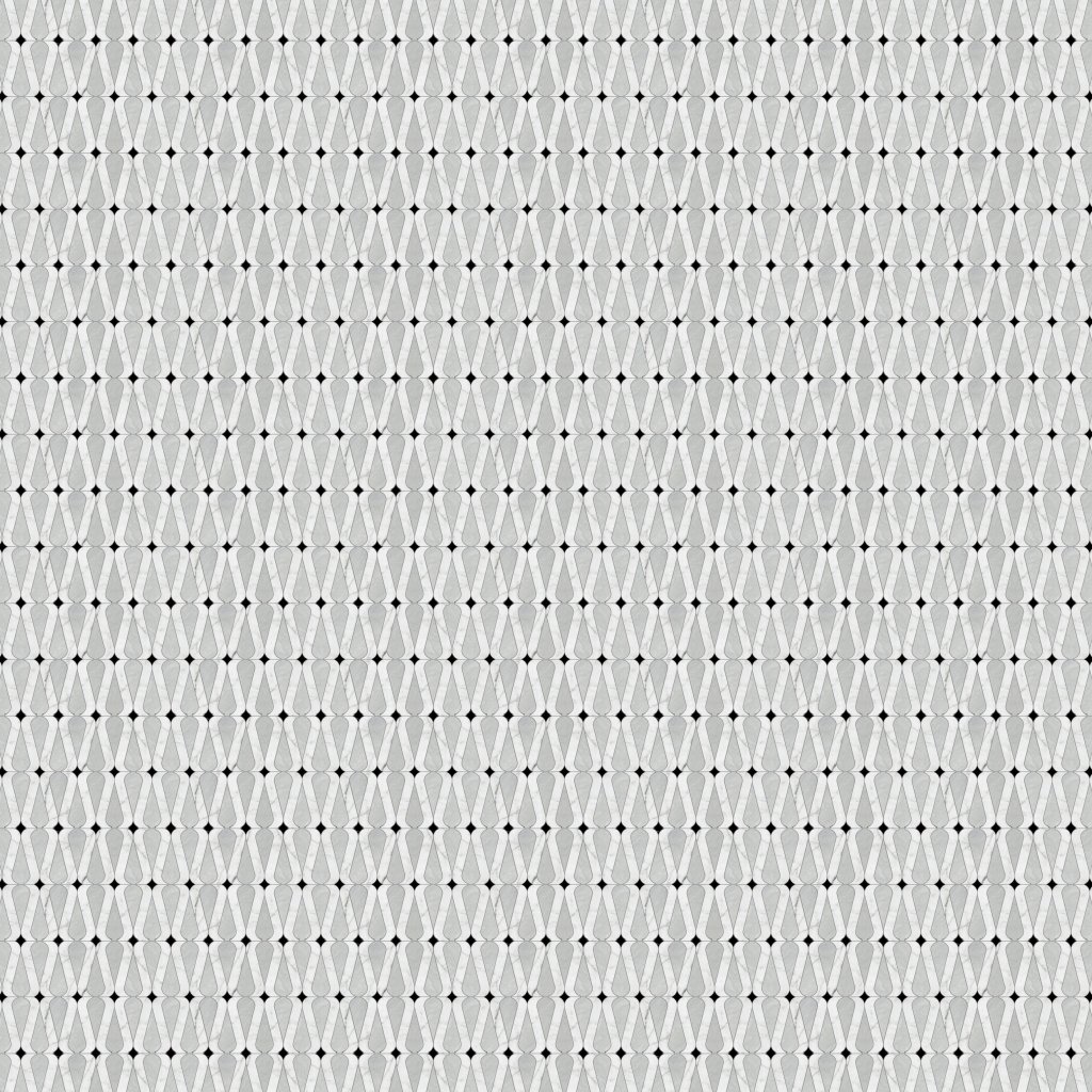 Marble Systems White Carrara, Avenza, Black Multi Finish Linon Waterjet Marble Mosaic 8 1/4x12 11/32 - White Carrara, Avenza, Black