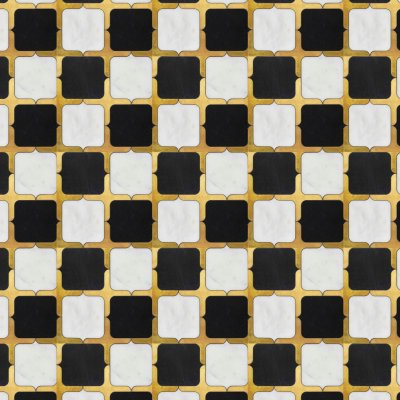 Marble Systems Black, Glacier, Brass Honed Emerson Marble Mosaic 13 23/32x13 23/32 - Black, Glacier, Brass - 13 23/32" x 13 23/32" x 3/8"