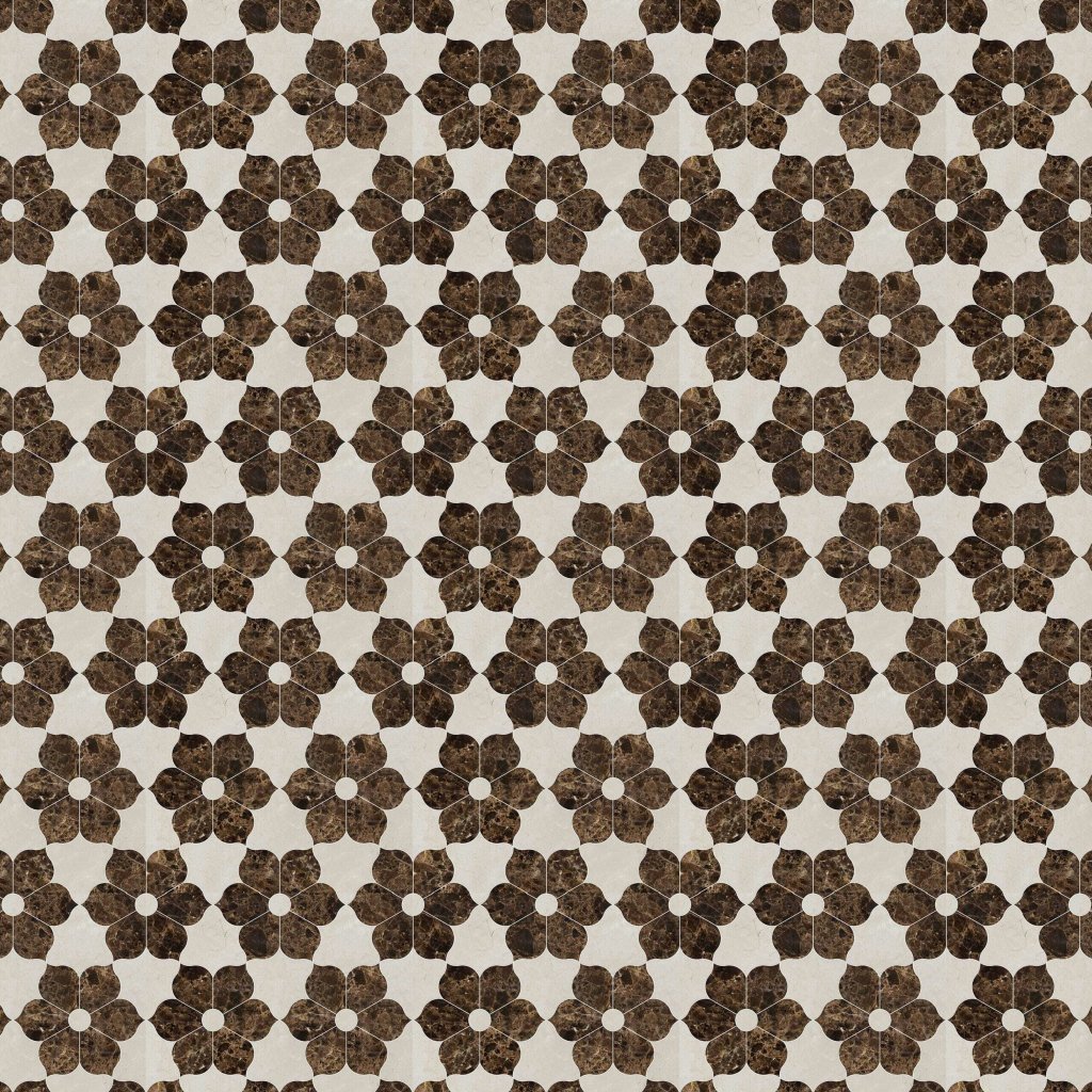 Marble Systems Crema Bella, Emperador Dark Polished Theodora Marble Mosaic 12 1/8x14 - Crema Bella, Emperador Dark