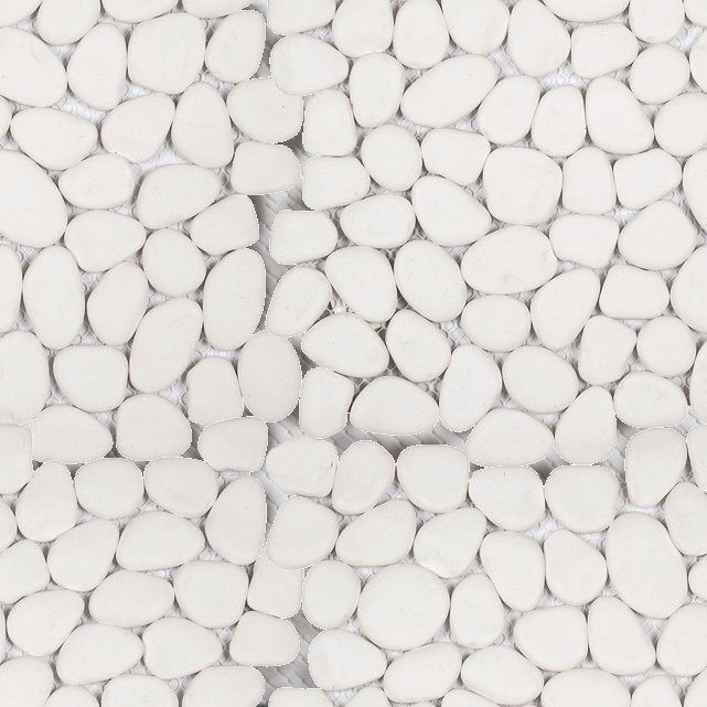 Qualis Ceramica Riviera Tileworks Chelsea White Reconstituted Pebble Interlocking Mosaic