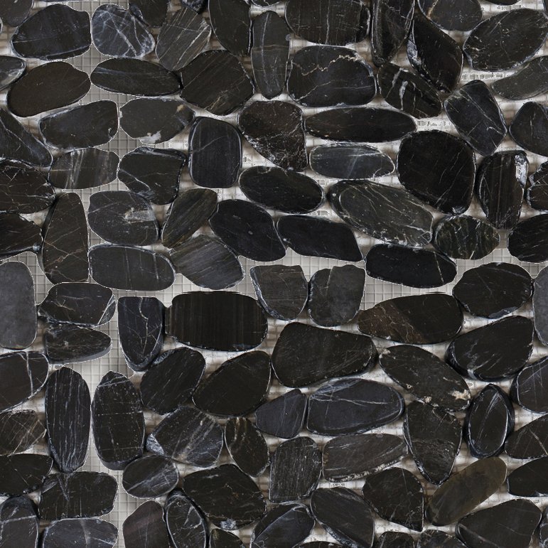 Qualis Ceramica Riviera Tileworks Chelsea Black Sliced Polished Pebble Interlocking Mosaic