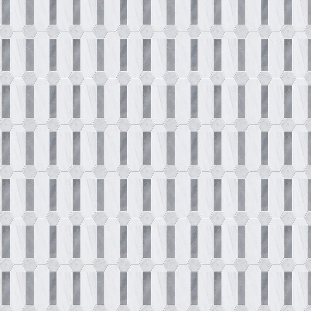 Marble Systems Snow White, Allure Multi Finish Pillar Marble Mosaic 13x13 - Snow White, Allure